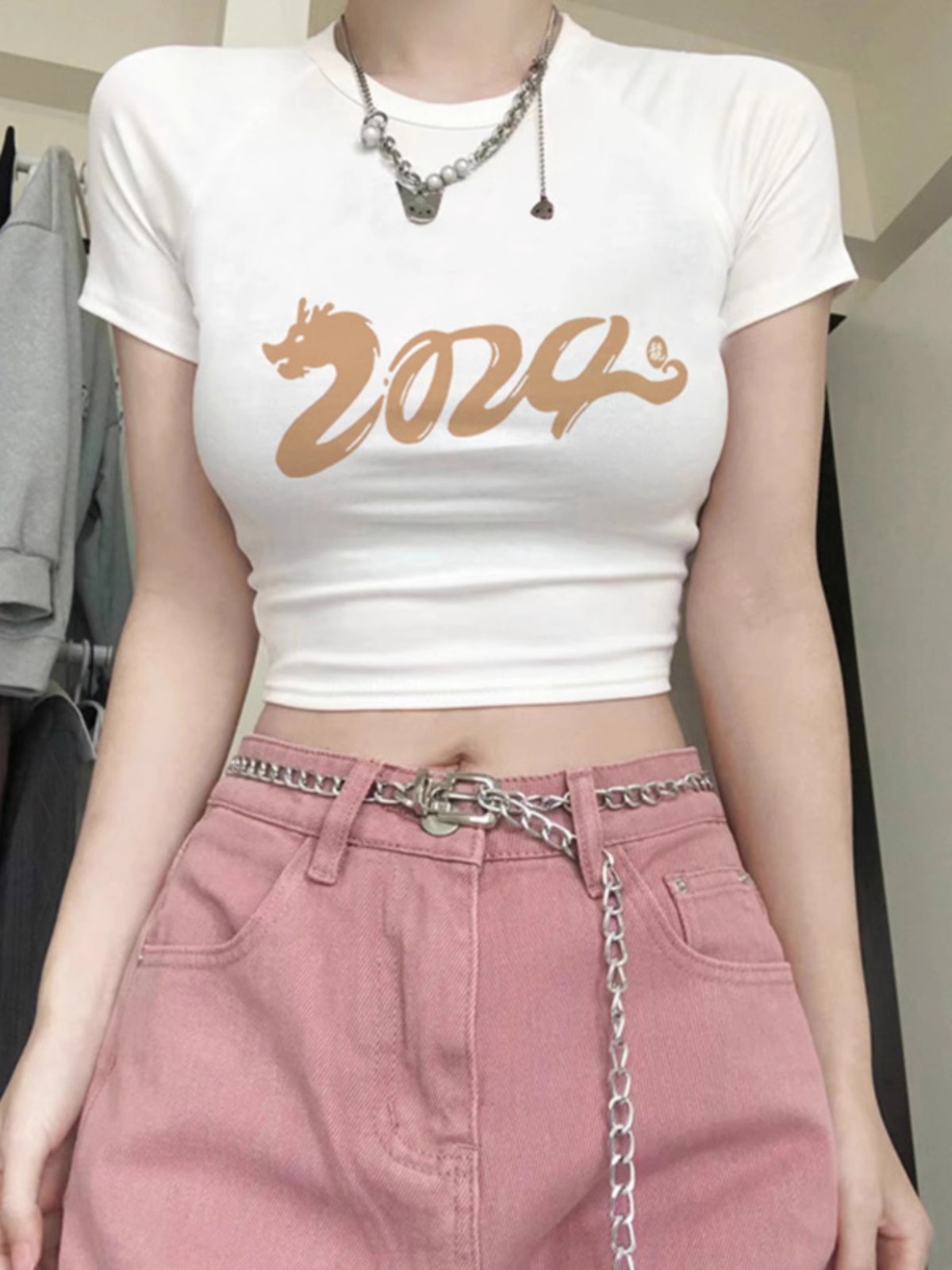 Pure cotton 210g 40 count Odell with elastic live quality front printed short slim fit t-shirt for women