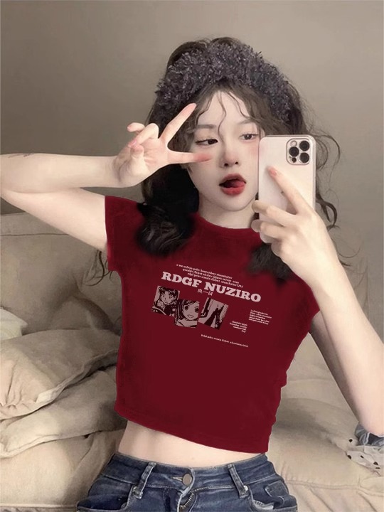 Pure cotton 210g 40 count Odell with elastic live quality front printed short slim fit t-shirt for women