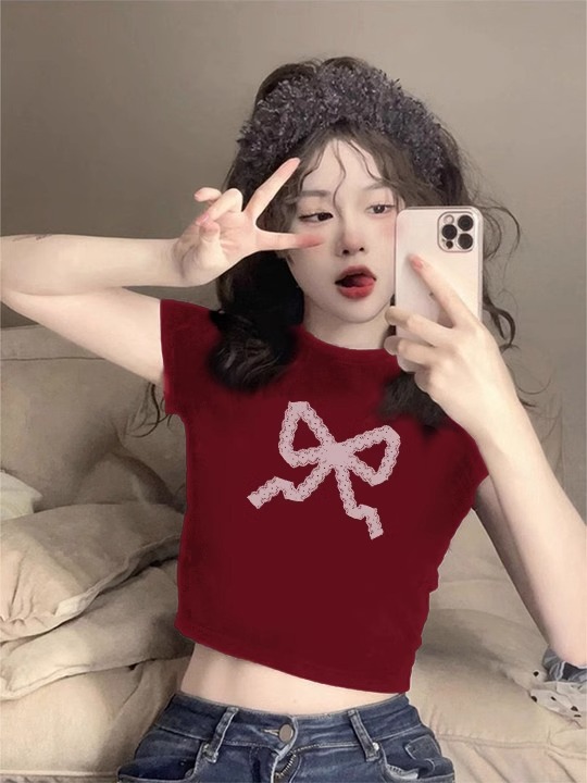 Pure cotton 210g 40 count Odell with elastic live quality front printed short slim fit t-shirt for women