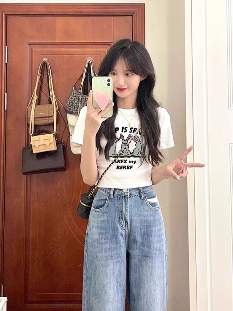 Pure cotton 210g 40 count Odell with elastic live quality front printed short slim fit t-shirt for women