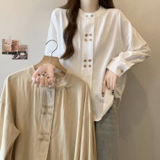 批发实拍~春季新款大码胖mm宽松圆领双排扣衬衫衬衣防晒衣