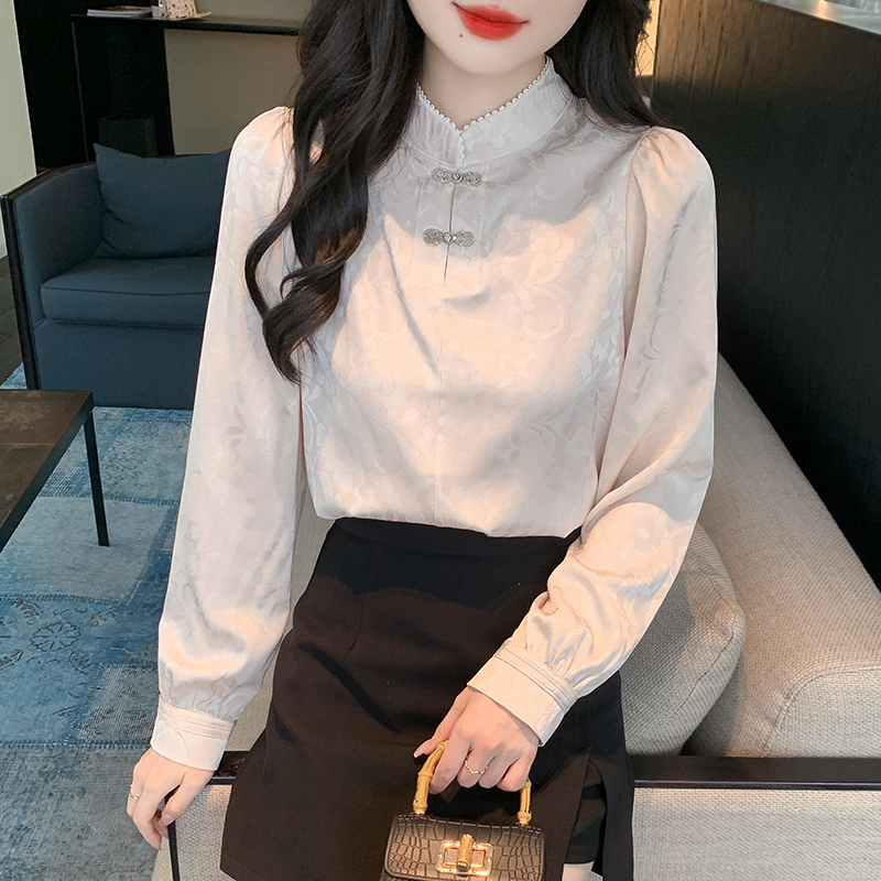 쉬폰 여성 셔츠 가을 겨울 2026 새로운 고급 외국 가스 맨위 새로운 중식 레트로 국풍 긴팔 셔츠