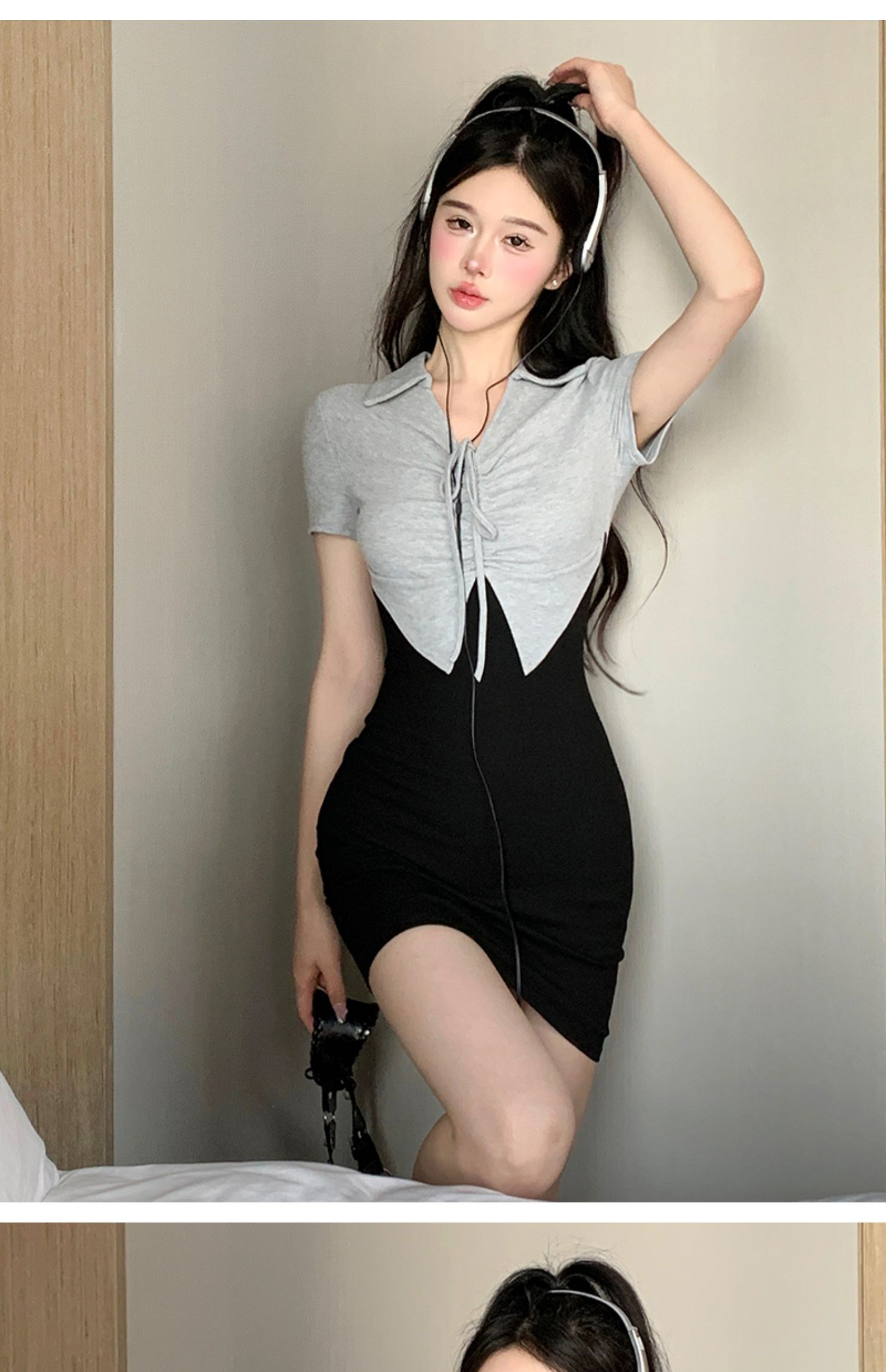 Pure Desire Hot Girl Polo Collar Dress Women's Summer French Design Fake Two-piece Slim Fit Hip Skirt