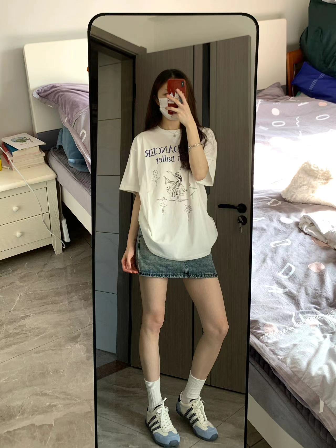 高質量純棉220克精梳緊密手感好直播品質前印花短袖t恤女