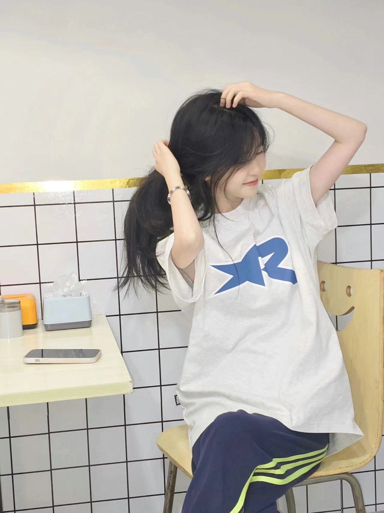 高質量純棉220克精梳緊密手感好直播品質前印花短袖t恤女