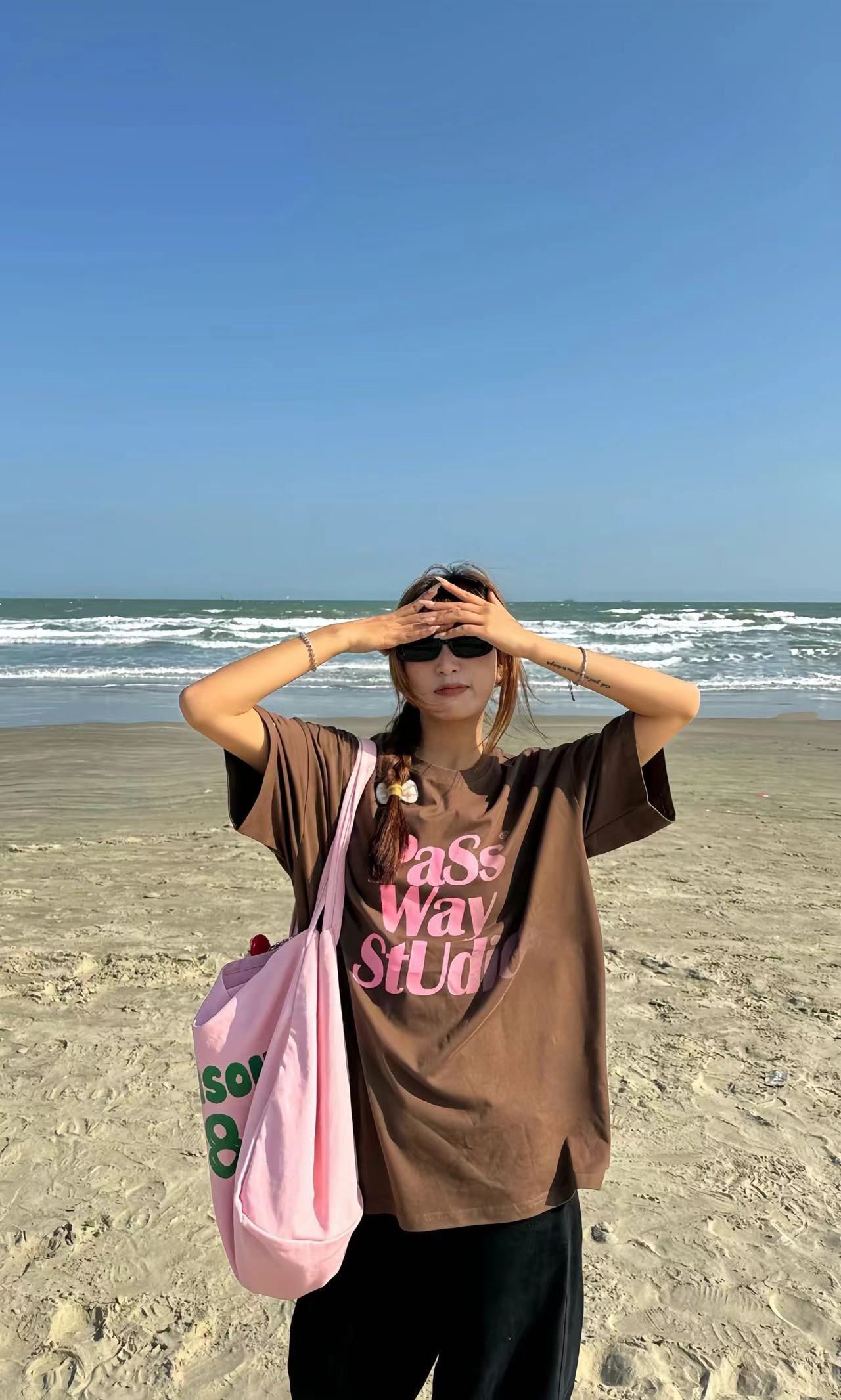 高質量純棉220克精梳緊密手感好直播品質前印花短袖t恤女