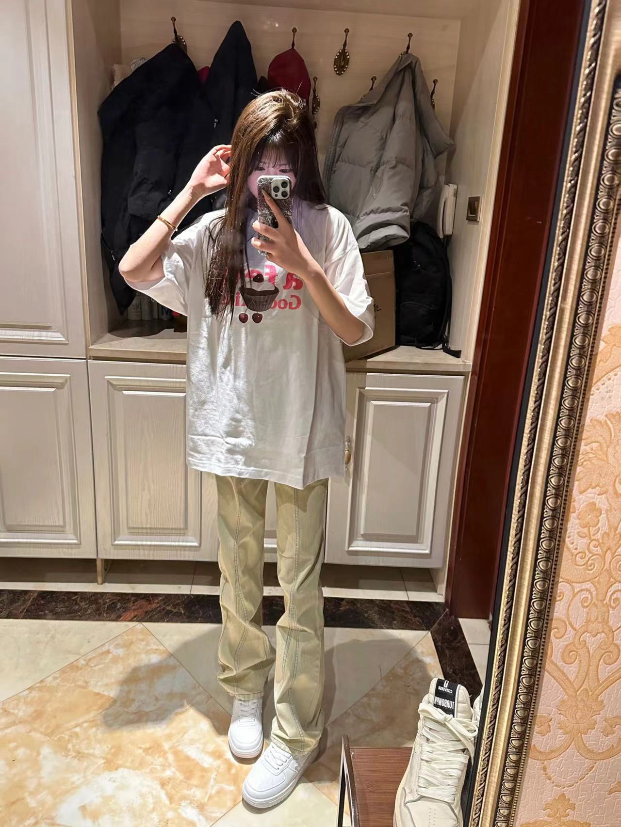高質量純棉220克精梳緊密手感好直播品質前後印花短袖t恤女