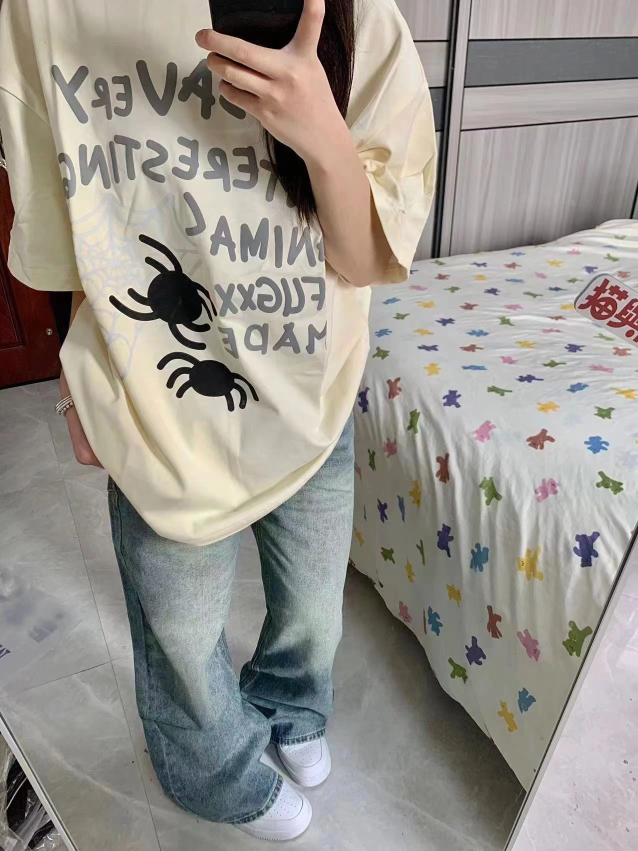 高質量純棉220克精梳緊密手感好直播品質前印花短袖t恤女