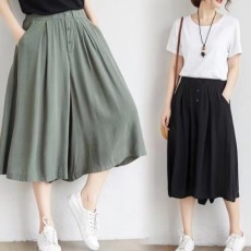 批发M--5XL 宽松灯笼裤女阔腿裤七分裤松紧腰大码女士裤裙显瘦