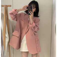 批发清仓特价 不退不换 复古西装领两粒扣系带收腰宽松长袖<b class='q'>西服</b>外套