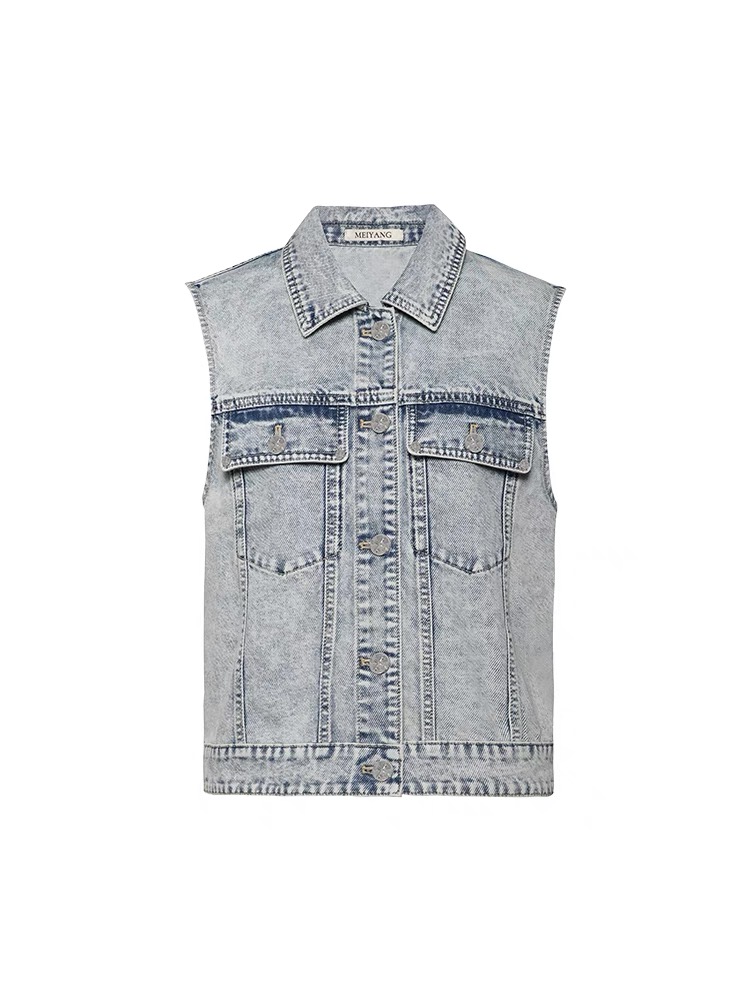 MEIYANG Darling Denim Vest Xiaoxiangfeng Heavy Industry Snowflake Washed Mercury Buckle Vest