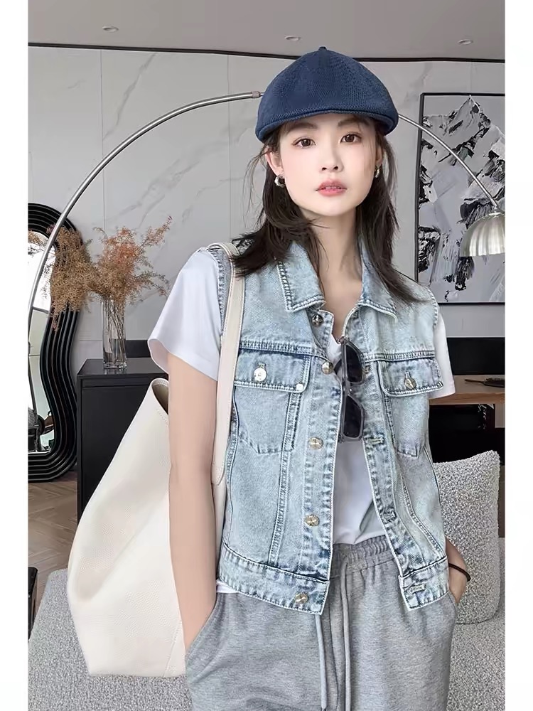 MEIYANG Darling Denim Vest Xiaoxiangfeng Heavy Industry Snowflake Washed Mercury Buckle Vest