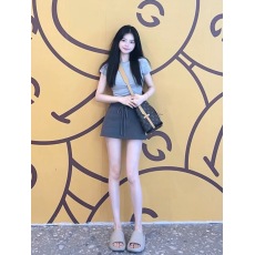 批发甜辣风抽绳休闲运动灰色半身裙女辣妹包臀裙高腰修身<b class='q'>显瘦</b>A字短裙