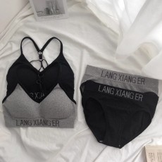 批发性感美背抹胸吊带字母螺纹无钢圈文胸内衣内裤套装女