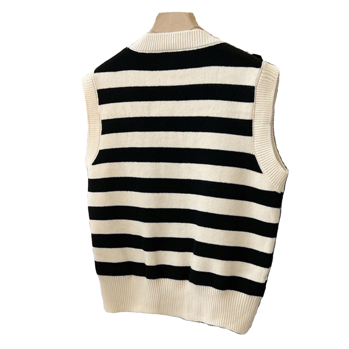 Contrast color striped knitted vest for women in autumn and winter, small waistcoat, loose round neck, sleeveless sweater vest top