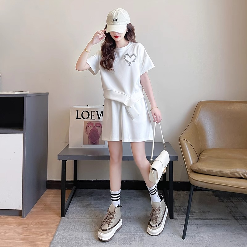 Original workmanship casual sportswear suit women's summer design irregular short-sleeved shorts two-piece suit