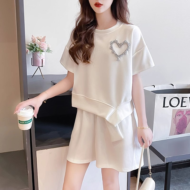 Original workmanship casual sportswear suit women's summer design irregular short-sleeved shorts two-piece suit