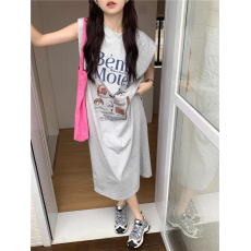 批发仿棉牛奶丝# 夏季无袖<b class='q'>T</b><b class='q'>恤</b>长裙<b class='q'>原宿风</b>个性上衣女背心宽松裙子