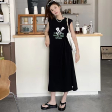 批发仿棉牛奶丝# 夏季无袖<b class='q'>T</b><b class='q'>恤</b>长裙<b class='q'>原宿风</b>个性甜酷上衣女背心裙