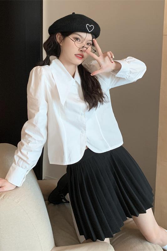 2024 Spring New Korean Style Point Collar Design Niche Western Style Puff Sleeve Blouse Real Shot