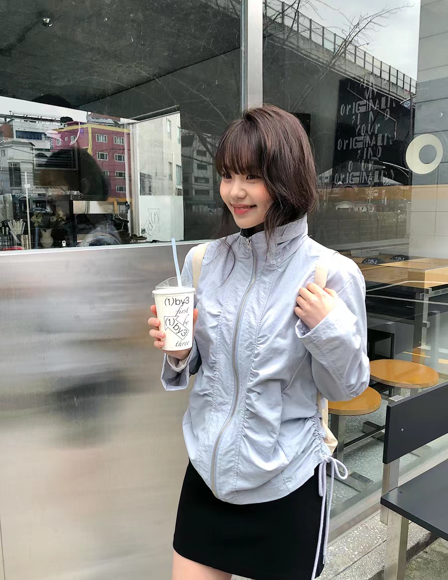 한국 ins 측면 펌프 로프 주름 지퍼 쇼트 스타일 자외선 차단 재킷