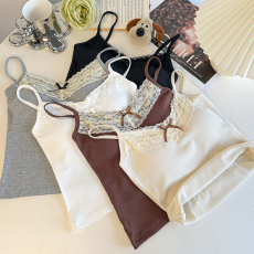 批发实拍大码秋冬新款螺纹棉打底内衣免<b class='q'>文胸</b>固定杯美背内搭吊带打底衫