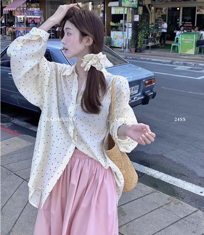 Baishui women's romantic polka dot ~ backless strappy textured shirt 2/21 10:00 New products 10% off for a limited time