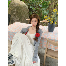 批发实拍实价~吊带不减纯欲拼接<b class='q'>蕾丝</b>修身内搭背心开衫外套半裙三件套