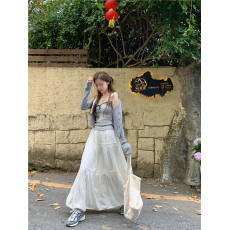 批发实拍实价~纯欲低领拼接<b class='q'>蕾丝</b>吊带修身短款内搭背心外套半裙三件套