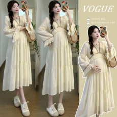 实拍新品民族风孕妇长袖连衣裙