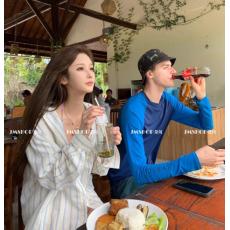 批发JMSHOP 阿扎利亚邂逅 条纹衬衫女设计感宽松<b class='q'>外</b><b class='q'>搭</b>衬衣防晒<b class='q'>长袖</b>上衣