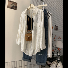 批发夏装新款大码胖mm设计感镂空防晒衣宽松休闲遮肉衬衣M-4XL200斤