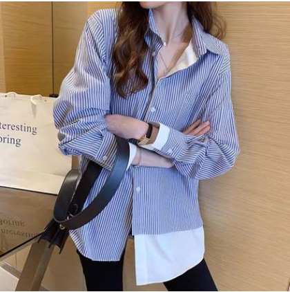 Striped shirts can be worn in all seasons!  Hong Kong style loose design niche tops, versatile layering shirts, bottoming shirts, trendy