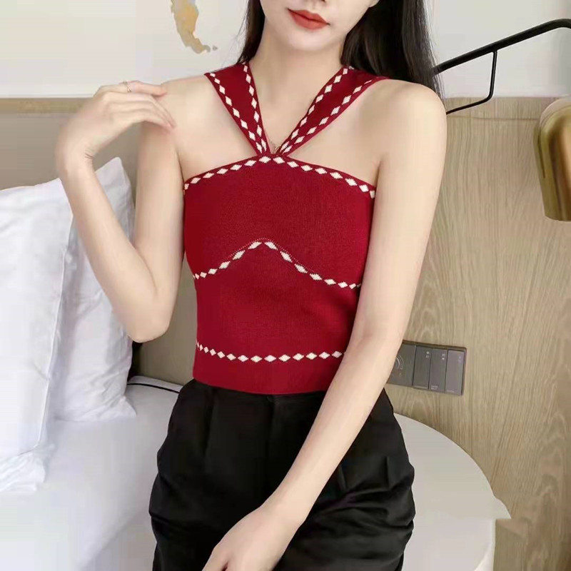 韓版針織吊帶背心女夏外穿小清新甜美內搭修身顯瘦短款上衣設計感