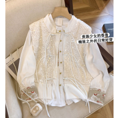 新中式国风盘扣衬衫女装春装2024年新款早春季上衣刺绣白衬衣长袖