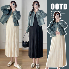 批发实拍现 2026新款<b class='q'>孕妇装</b>春装 压褶吊带裙牛仔外套两件套