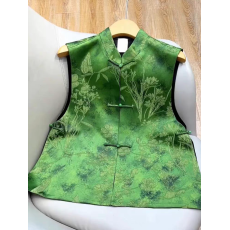 批发新中式改良盘扣绿色马甲背心女国风高端提花坎肩无袖马夹上衣
