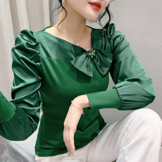 批发春秋季新款蝴蝶结泡泡长袖女上衣洋气小衫打底衫<b class='q'>衬衫</b>显瘦百搭