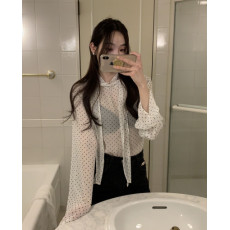 批发已出货 chic 韩版波点<b class='q'>雪纺</b>打底衬衫上衣