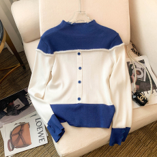 批发实拍 大货 2026春装新款韩版设计感撞色半高领上衣<b class='q'>针织衫</b>毛衣女