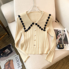 批发实拍 大货 2026春装新款韩版设计感上衣花边修身款打底衫<b class='q'>针织衫</b>女