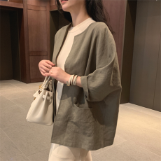 批发夏装新款韩版大码<b class='q'>女装</b>宽松棉麻料上衣复古简约棉麻T恤女