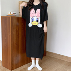 仿棉牛奶丝#懒人裙子夏天新款中长款过膝宽松短袖连衣裙女跨境