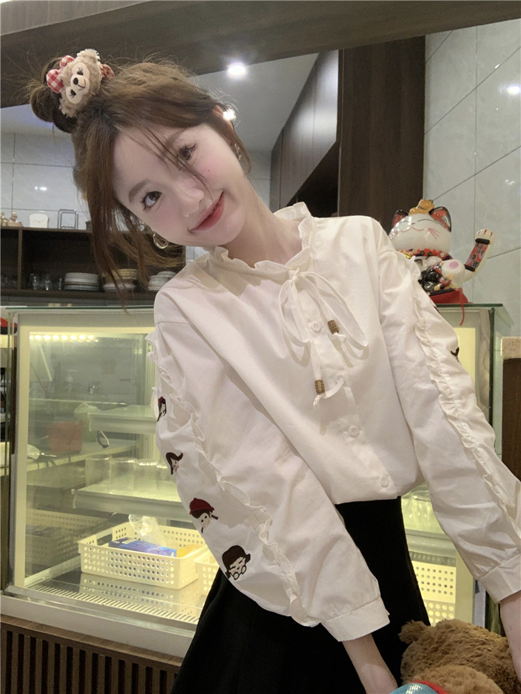 高品質甜辣妹設計感白色襯衫女裝秋季氣質泡泡袖襯衣小眾時尚