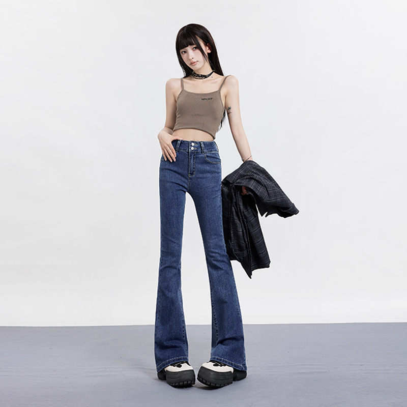 Real shot spring hot girl low-waisted bell-bottomed floor-length pants slimming slim jeans for women