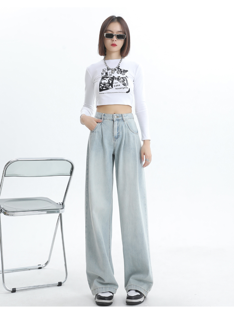 Actual shot of 2024 wide-leg pants for women, high-waisted, loose, slimming, pleated design, straight-leg floor-length pants