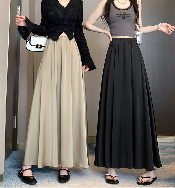 Spring and summer new slim and versatile satin mid-length skirt for girls Korean style