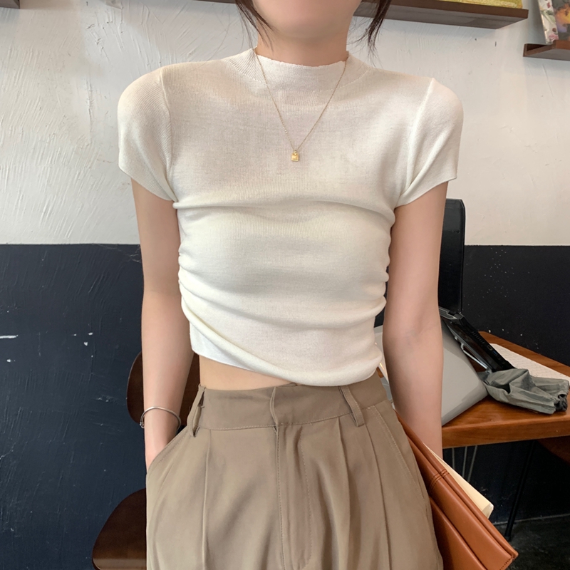 純欲風針織t恤女夏季設計感小眾修身顯瘦甜辣ins別致短款短袖上衣