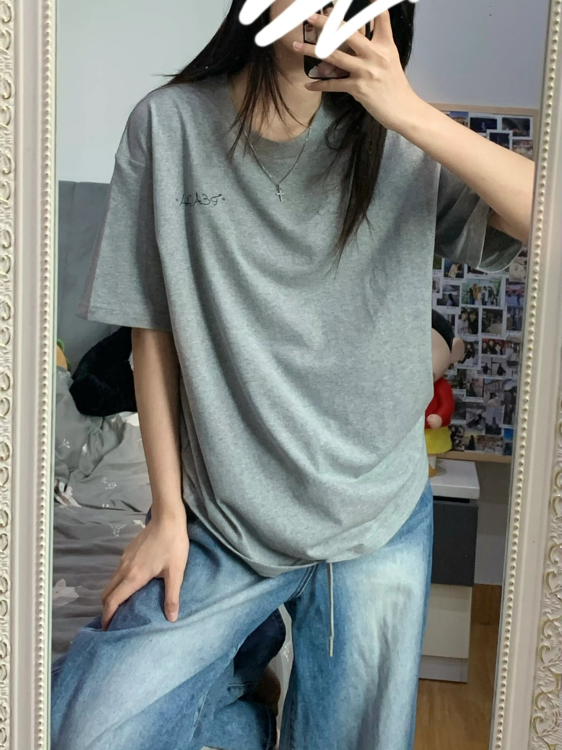 高品質純棉200克精梳緊密100%前印花寬鬆短袖t恤女/夏
