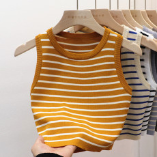 批发圆领条纹背心女短款修身性感夏外穿无袖冰丝针打底织衫内搭上衣女